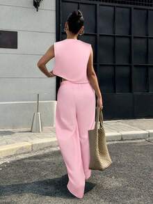 SHEIN EZwear 女士粉色两件套日常穿搭 - 粉色 - 查看 2