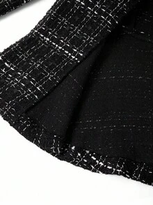 Ellevyn Bộ quần áo vest và áo khoác dài tay kẻ caro viền bèo nhún thanh lịch dành cho nữ, mùa thu - màu đen - Xem 9