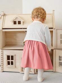 SHEIN 女婴幼儿新生儿0-3岁春夏休闲日常百搭蝴蝶结罗纹针织吊带背心上衣+短裤2件套，婴儿春夏装 - 粉色 - 查看 5