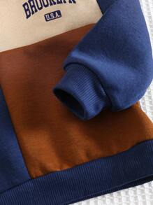 Cozy Pixies Felpa girocollo a maniche lunghe con stampa a lettere e blocchi di colore, casual e versatile, per bambino maschio