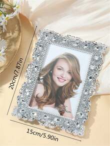 SHEIN 1 khung ảnh trang trí pha lê bạc, kèm khung để bàn đính đá, 6 inch/7 inch làm quà tặng cho gia đình và bạn bè - Bạc - Xem 9