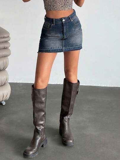 EURMUSE Low Rise Y2K Mini Denim Skirt, Fashionable And Suitable For Summer