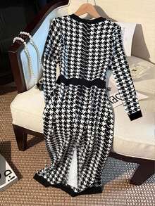 Franclia Women's Elegant Houndstooth Print Fitted Long Dress - Multicolor - View 2