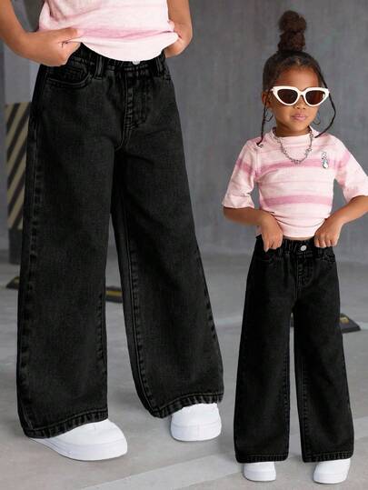 SHEIN Nuevos jeans para niñas, estilo casual, pantalones vaqueros de mezclilla vintage desgastados y versátiles de moda, ajuste de pierna recta, cómodos para todas las estaciones