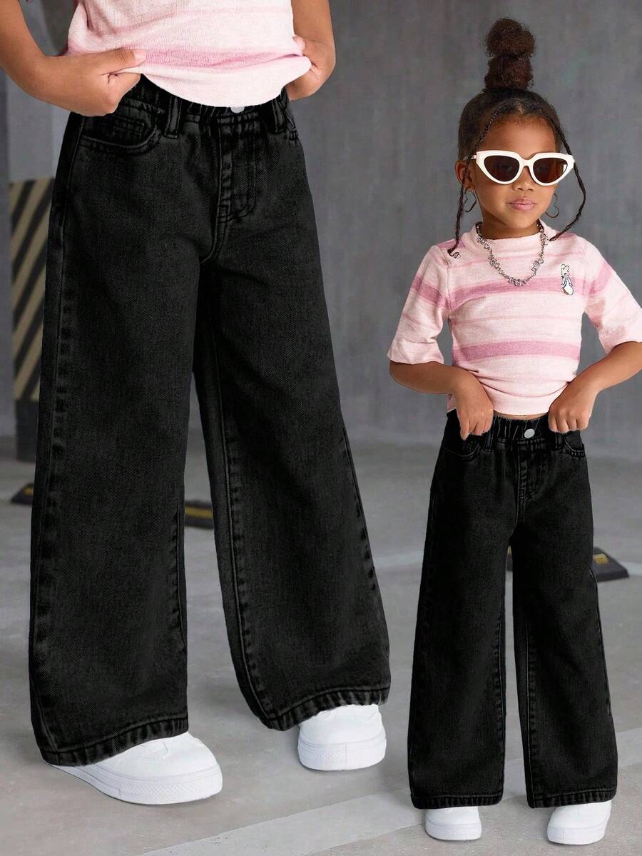 SHEIN Quần jeans nữ mới về, kiểu dáng thường ngày, đa năng, chất liệu denim bạc màu vintage, ống đứng, thoải mái cho mọi mùa. - màu đen - Xem 1