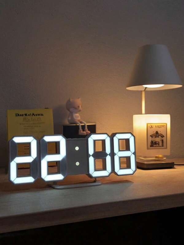 1pc Modern 3D LED Digital Desktop Clock, Suitable For Kitchen Bedroom Office, Stylish Design LED White Night Light Decorative Wall Clock, With Multi-Level Brightness/Time/Date/Alarm Clock, Alarm Clock Light, Clock Light, Night Light, Back-To-School Gift