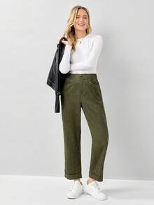 Miaspire Women's Solid Color Corduroy Pocket Cone-Shaped Casual Pants For Autumn