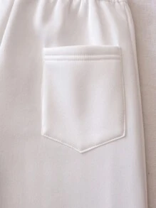 1 件时尚年轻女孩白色中腰直筒裤，带有俏皮心形印花和口袋，温暖，适合旅行、居家、学校、休闲装，秋冬 - 白色 - 查看 6