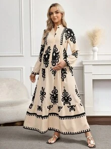 SHEIN Maternity Floral Print V-Neck Flare Sleeve Casual Loose Dress - Multicolor - View 7