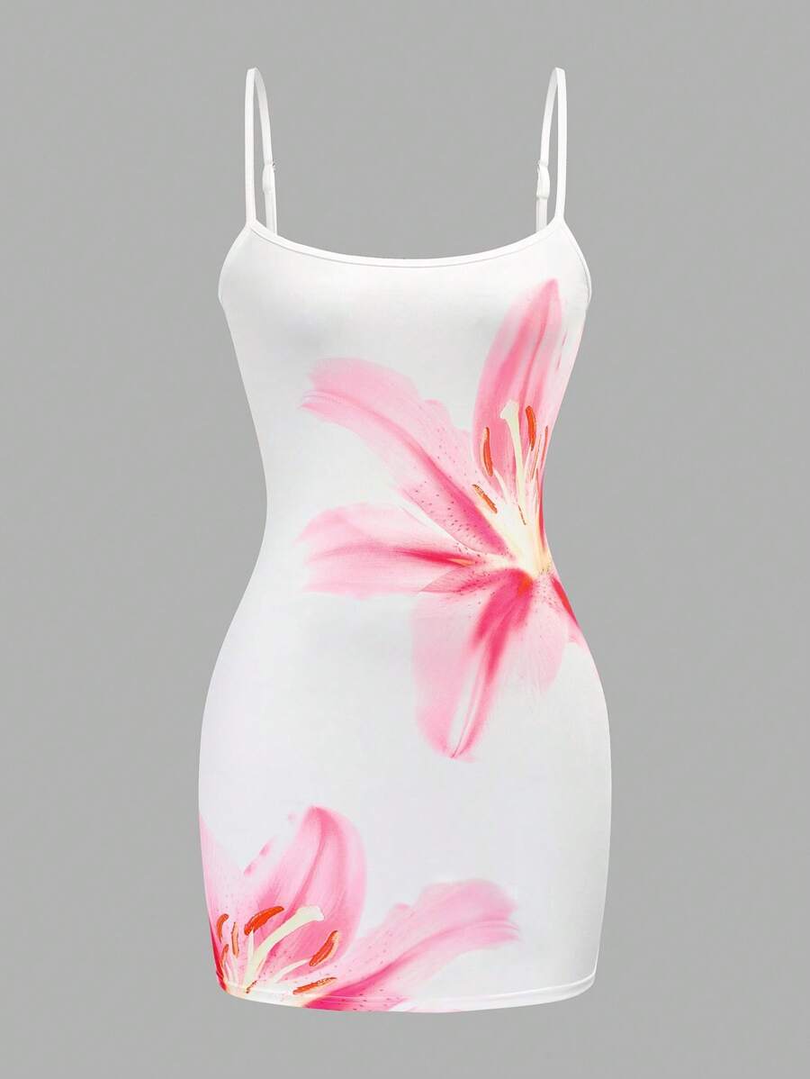 Váy mini dây hoa Lily, mẫu bán chạy nhất, in hoa ôm vừa vặn - trắng - Xem 1