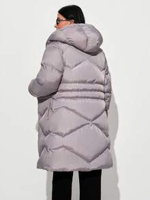 EURMUSE Women Solid Color Zipper And Pocket Detailed Winter Coats - Grey - View 2