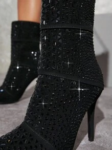 SHUZIA Black Glitter Point Toe Side Zipper Boots - Black - View 4