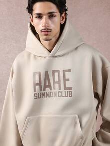 SUMWON Crop Fit Rare Club Oversized Hoodie Streetwear Classic Pullover Sweatshirt With Centre Pocket Casual Comfortable Daily Wear Winter Fall Essential - Apricot - View 2