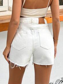 EURMUSE 100%Cotton Mini White Short Raw Edge With Back Label - White - View 2