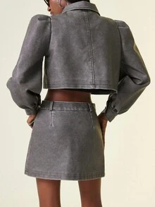 Aveloria GENKIRA Set de 2 piezas de traje informal de falda y top corto de alta calidad, chaqueta para mujer - Blanco y Negro - Ver 2