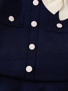 Souflis Souflis Baby Girls' Sweet Sweater Sets - 3D Bows, Ruffles, Loose Versatile Knit, Cardigan + Skirt, Long-Sleeve,Suitable For Autumn/Winter Baby Girl Sweater Set Baby Girl Navy Dress Baby Girl Two Piece Outfit Toddler Girl Navy Outfit Baby Girl Fall Outfit
