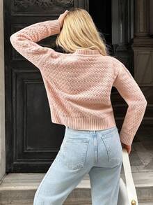 EURMUSE Damen rosa gemütliche Knopf-Vorder-Strickjacke