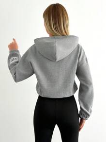 EURMUSE 100%Cotton Women's Letter Print Hooded Sweatshirt - Light Grey - View 2