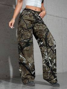 SHEIN ICON Quần jean ống rộng in họa tiết toàn bộ, thường ngày, đa năng - Nhiều màu - Xem 6