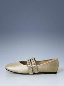 CUCCOO GRLICON 圆头索环带女士平底乐福鞋，适合机车风、朋克风、芭蕾风、男女通用风、夏季度假风 - 金色 - 查看 5