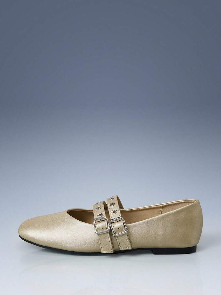 CUCCOO GRLICON Round Toe Grommet Strap Women's Flat Loafers, Motorcycle, Punk, Ballet, Unisex, Summer Vacation