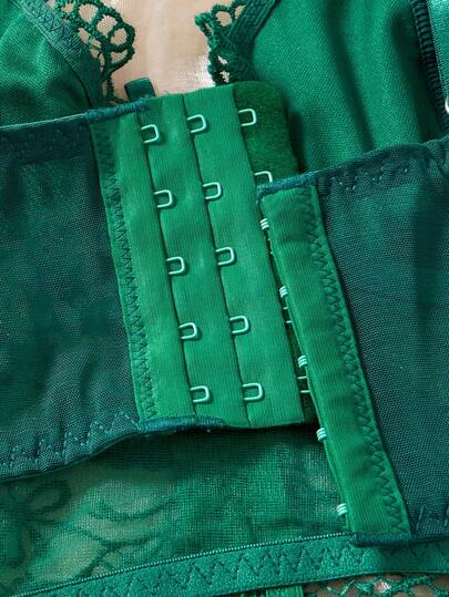 Wit Romantic Long BH Lingerie Set Butterfly Kanten Groen view 5