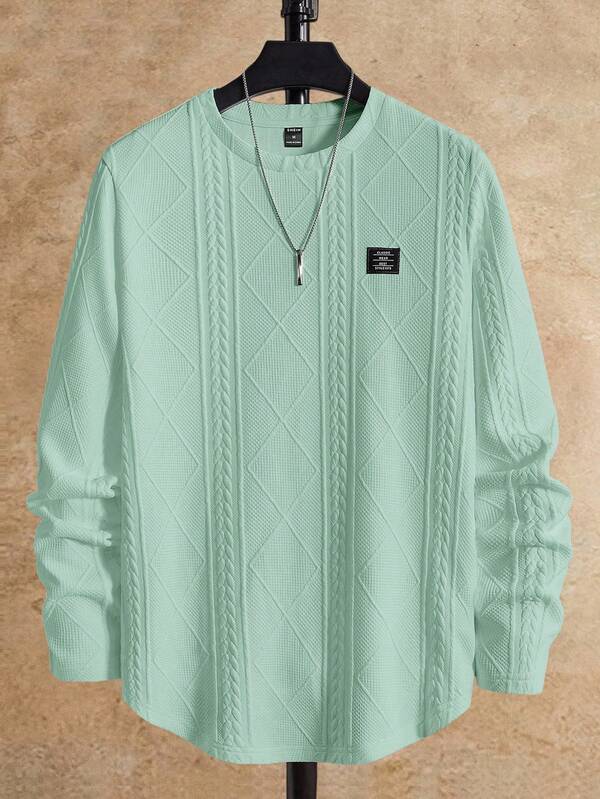 Manfinity NXTstreet Men's Casual Solid Color Embellished Long Sleeve T-Shirt ,Fall