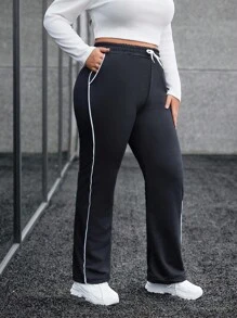 EURMUSE Plus Size Drawstring Waist Sweatpants - Black - View 4