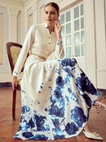 ZEYLAH Abito lungo con maniche lunghe e bottoni con stampa floreale, elegante per l'autunno