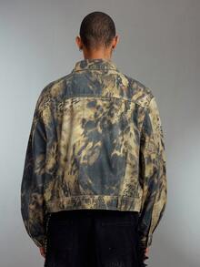 ROMWE MEN Grunge Punk Men's Autumn Leopard Print Single-Breasted Casual Loose Denim Jacket - Brown - View 4