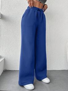 EURMUSE 女式纯色休闲运动裤 - 藍色 - 查看 3