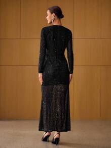 MOTF PREMIUM 亮片斜裁连衣裙 - 黑色 - 查看 3