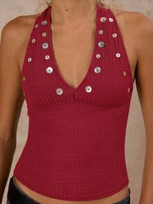 SHEIN Forever 21 Summer Women Prom/Formal/Beach/Vacation/Cute/Western Wear/Business Casual/Elegant/Birthday/Going Out/Club/Office Outfits/Festival/Rave/Work Clothes/Classy/Country Concert/Brunch/Cruise/Old Money/Airport/Modest/Church/Fairycore/ /Tea Party/Y2k/Streetwear/2000s/Disco/Spring Break/Graduation/Wedding Guest/Cocktail/Vintage/Bodycon/Resort/Coachella/Fitted/4th Of July Women/Beach Vacation Outfits/ Red Button Top