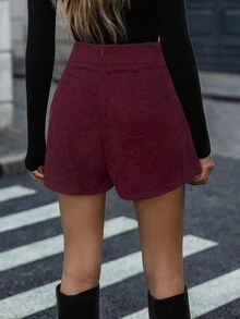 SHEIN LUNE Women's Solid Color Fashion Criss-Cross Wrap Button Shorts Skirt - Burgundy - View 2