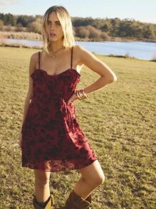Aralina Summer Winter Ruffle Animal Print Sexy Pink Mini Dress - Red - View 6