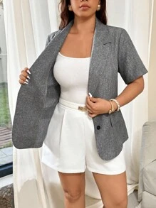 Vionelle Áo khoác Blazer tay ngắn phong cách Pháp thanh lịch dành cho nữ cỡ lớn - Màu Xám nhạt - Xem 8