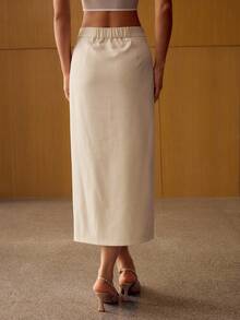 MOTF PREMIUM FRONT SLIT STRAIGHT SKIRT, AUTUMN/WINTER - Beige - View 3