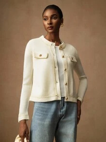 Vesra Women's Versatile High-Quality Knitted Cardigan Sweater, Autumn/Winter Fall Cloth For Women - Apricot - View 1