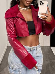 BamGleam Halloween Frauen Motorrad Crop Pu Leder Jacken Herbst Winter Y2k Club Baddie - Rot - Übersicht 5
