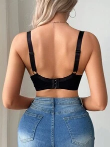 SHEIN 1 件女士蕾丝拼接钢圈文胸，性感休闲 - 黑與白 - 查看 2