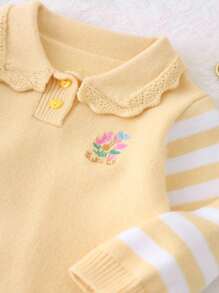 Toddler Girls' Cute Knitted Romper, Spring/Autumn - Yellow - View 3