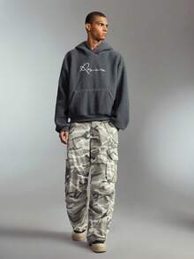 ROMWE MEN Street Life Men's Letter Embroidery Drop Shoulder Long Sleeve Sweatshirt, Autumn/Winter - Purple - View 7