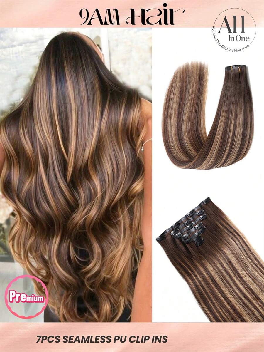Seamless Clip Ins 7pcs TP4/27# 130g/150g Full Head Seamless PU Clip Ins Extensions 100% Cuticle Aligned Double Drown Remy Human Hair Invisible Clip In Hair Extensions Hair Extensions - S4/27 - View 1