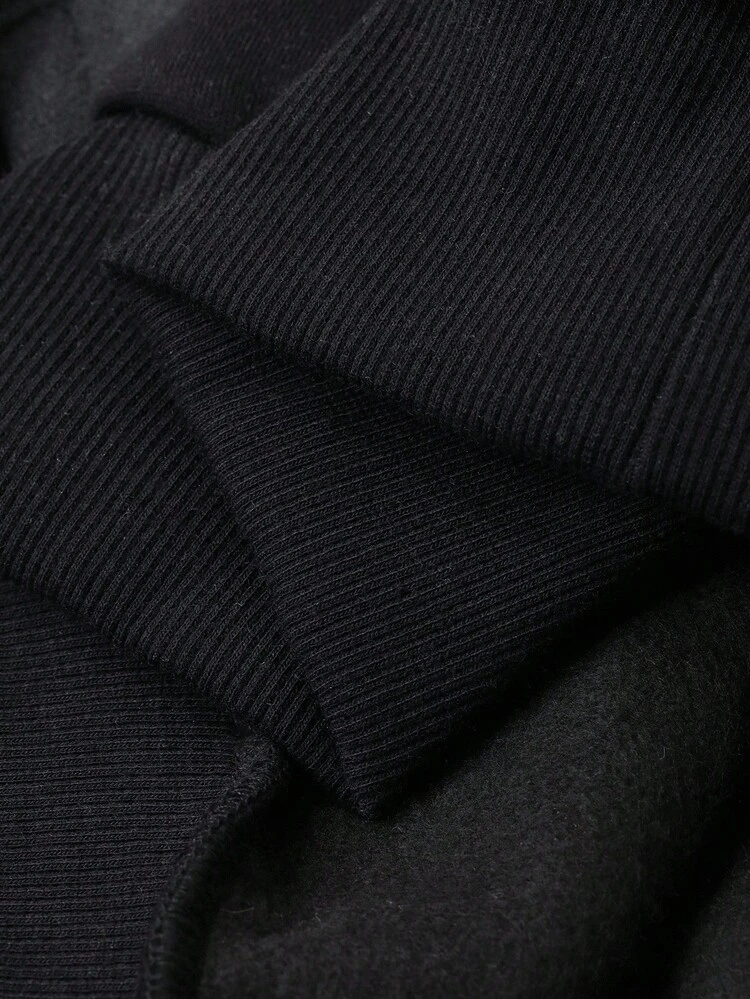 Men's Letter Print Washed Black Hoodie, Street Style, Autumn