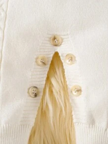 SHEIN Baby Girls' Sweater , Knitted Turtleneck Long Sleeve Jumpsuit With Footed, Comfortable For Autumn/Winter, Handmade Bow Design, Elegant & Fashionable, Yellow & Light Yellow, Suitable For Daily Wear, Indoor, Outdoor, Travel Fall - Apricot - View 6