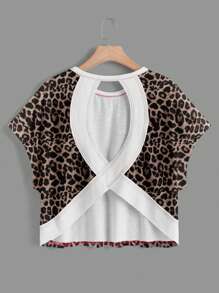 SHEIN Essnce Áo thun không tay cổ tròn hở lưng không đối xứng cho nữ, họa tiết da báo, phù hợp cho mùa hè - Nhiều màu - Xem 5
