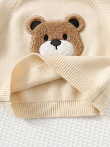 Cozy Pixies 男婴卡通3D毛绒熊图案圆领插肩长袖毛衣 - 杏色 - 查看 4