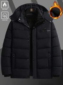 Manfinity Homme Men Solid Color Thermal Lined Full Zip Hooded Padded Coat, Winter Winter Men Puffer Men Winter Coats Winter Coats, For Fall