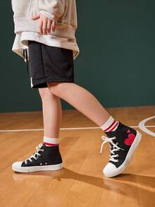 JNSQ Fashionable All-Match Versatile Spring/Summer Casual High-Top Heart-Shaped Vulcanized Canvas Shoes For Kids - Black - View 2