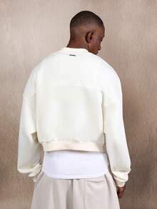 SUMWON 半拉链卫衣，简约现代短款设计，优质法式毛圈面料，休闲宽松套头衫，街头风基础款上衣，纯色 - 杏色 - 查看 2